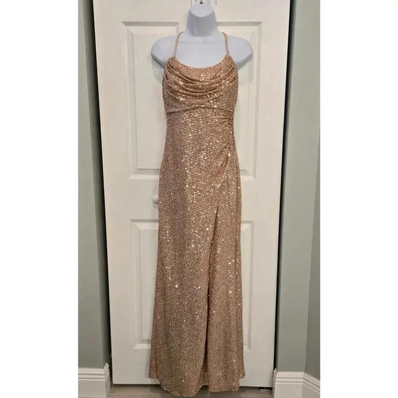 Morgan & Co Nina Sequin Gown sz 9 in Gold - Picture 4 of 12